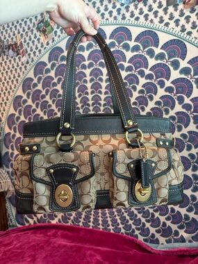 Coach Y2K Legacy double pocket signature canvas black leather trim